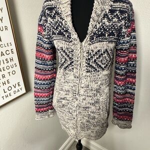 GAP KIDS Cozy Striped Patterned Knit Cardigan Sweater - Navy, Cream & Pink